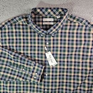 NEW Roundtree & Yorke Gold Label Shirt Men 4XT Tall Green Navy Plaid Performance